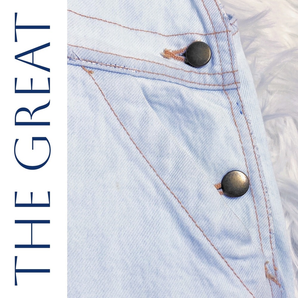THE GREAT NWT The Cut Off Overall Light Wash Denim Short Overalls Raw Hem Size 2 - Picture 8 of 15